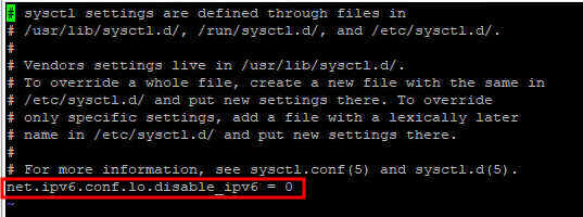 IPv6 stack is enabled in the kernel but there is no interface that has ::1 address assigned. Add ::1 address resolution to 'lo' interface. You might need to enable IPv6 on the interface 'lo' in sysctl.conf. 해결하기